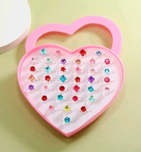 طقم خواتم خواتم فضي كرستالات ملونة