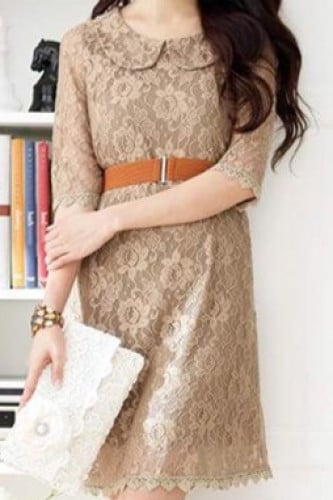 فستان نسائي  قصير دانتيل بني