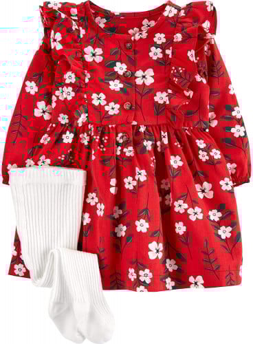 طقم قطعتين بناتي ماركة كارترز- فستان أحمر وهيلهوب