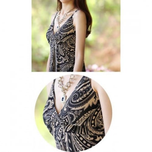 فستان نسائي طويل - بوليستر أسود وبني