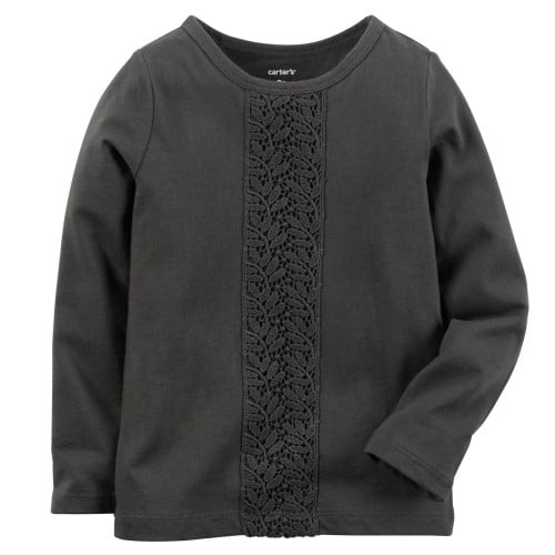 بلوزة بناتي كم طويل ماركة كارترز - رمادية بدانتيل