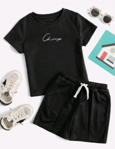 طقم ولادي أسود- بوليستر - بشريط أبيض