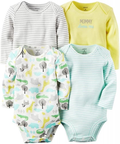 طقم 4 قطع بربتوز ماركة كارترز - كم طويل - حيوانات - فيه أصفر