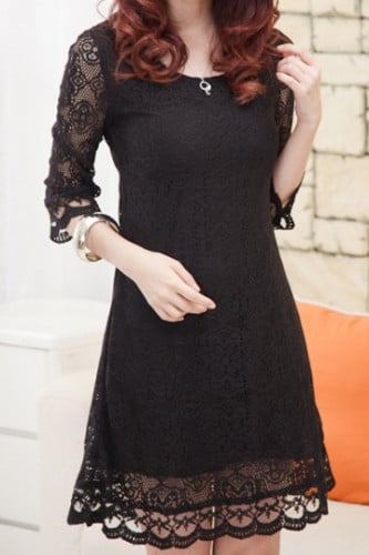 فستان نسائي قصير دانتيل أسود