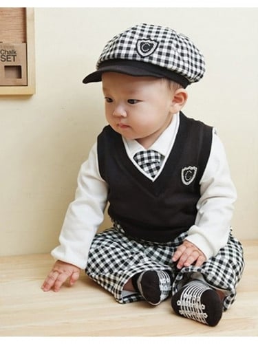 بدلة ولادي  5 قطع أبيض وأسود