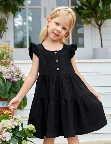 فستان بناتي أسود - ربع كم - واسع