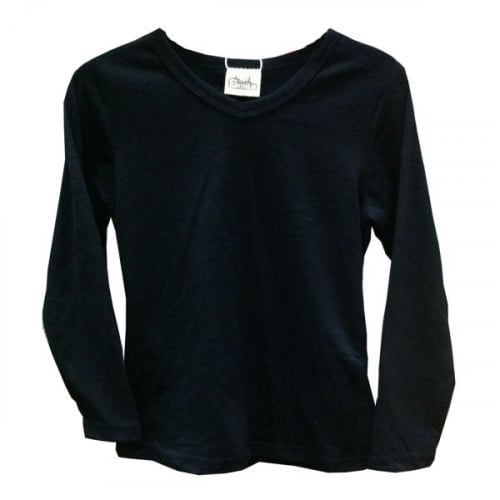 بلوزة كم طويل - أسود والجيب مثلث