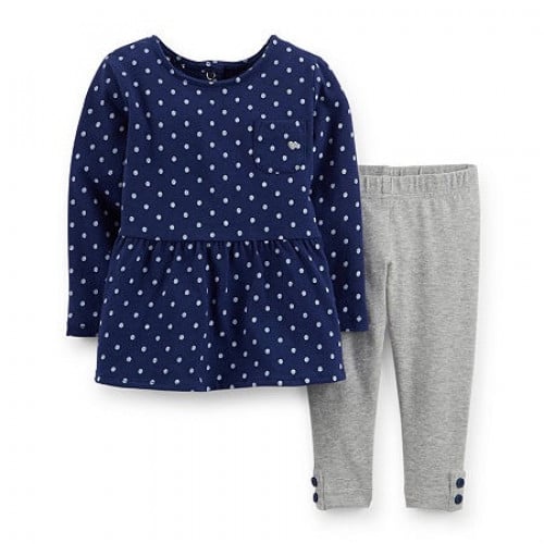 طقم قطعتين بناتي ماركة كارترز - كحلي ورمادي