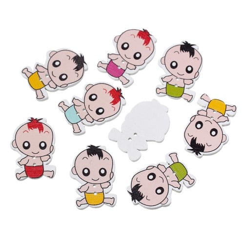 أزرار خشب شكل مولود - 50 حبة - ملون