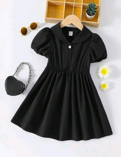 فستان بناتي أسود - نصف كم منفوخ