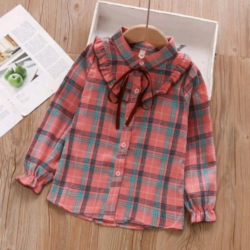 قميص بناتي وردي كاروهات