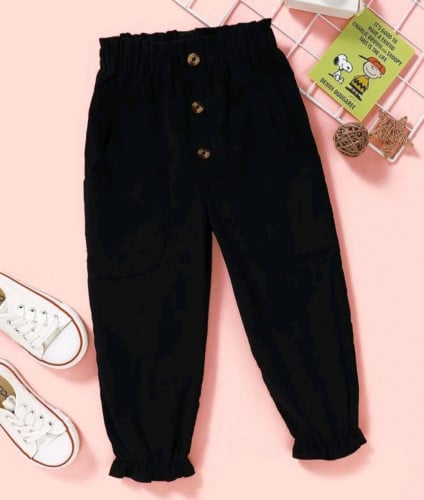 سروال بناتي - أسود بأزرار