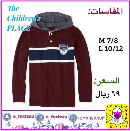 بلوزة ولادي كم طويل ماركة The Children's Place - عنابي وكحلي