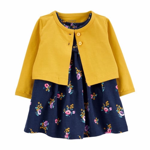 فستان بناتي كحلي وأصفر ماركة كارترز