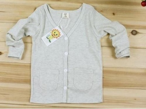 بلوزة كم طويل - رمادي بأزرار