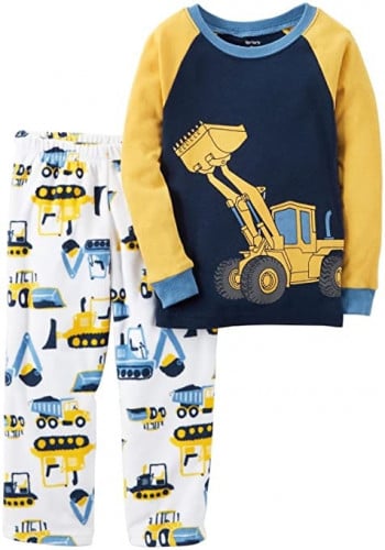 طقم قطعتين ولادي ماركة كارترز - كحلي وأصفر - سيارة جرار - السروال فليس