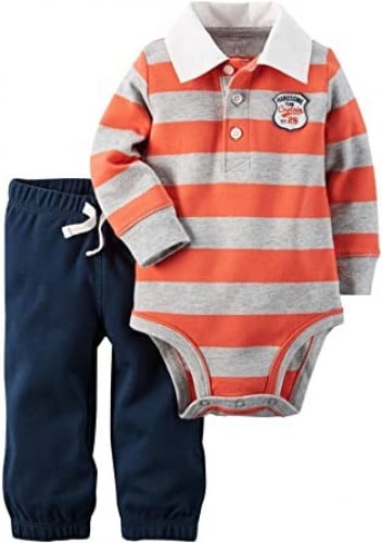 طقم قطعتين ولادي بدلة ماركة كارترز - مخططة برتقالي