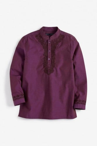 قميص ولادي مطرز عنابي ماركة نكست