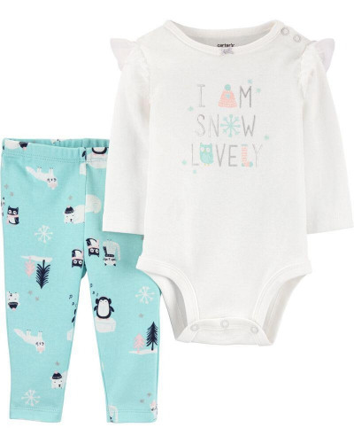 طقم قطعتين بناتي ماركة كارترز - أبيض وسماوي