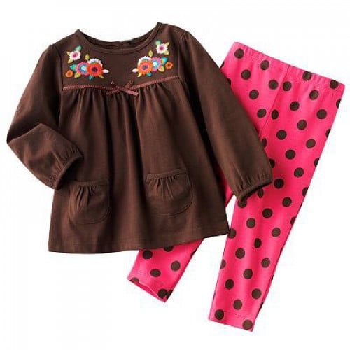 طقم بناتي قطعتين ماركة Jumping Beans - بني