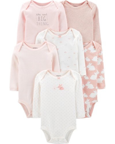 طقم 6 قطع بربتوز بناتي ماركة كارترز  - كم طويل - وردي - أرنب