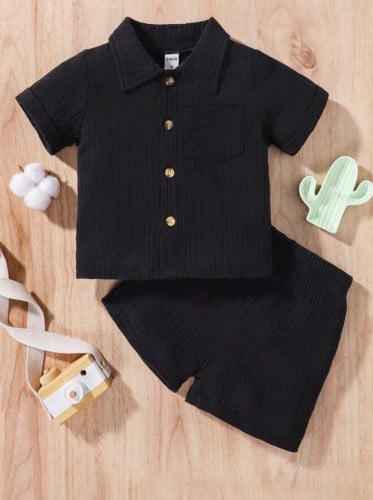 طقم ولادي أسود - قميص وشورت رضيع