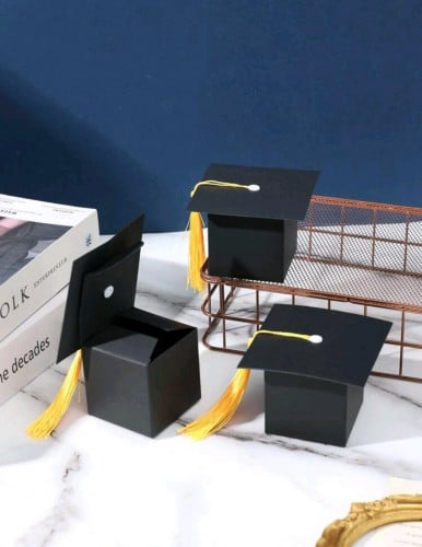 علب هدايا أسود - تخرج - شكل قبعة تخرج 6 قطع