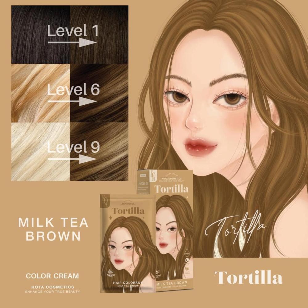 صبغة شعر  بمستخلصات طبيعية  كرك شاي حليب kota cosmetics Tortilla (Milk Tea Brown)