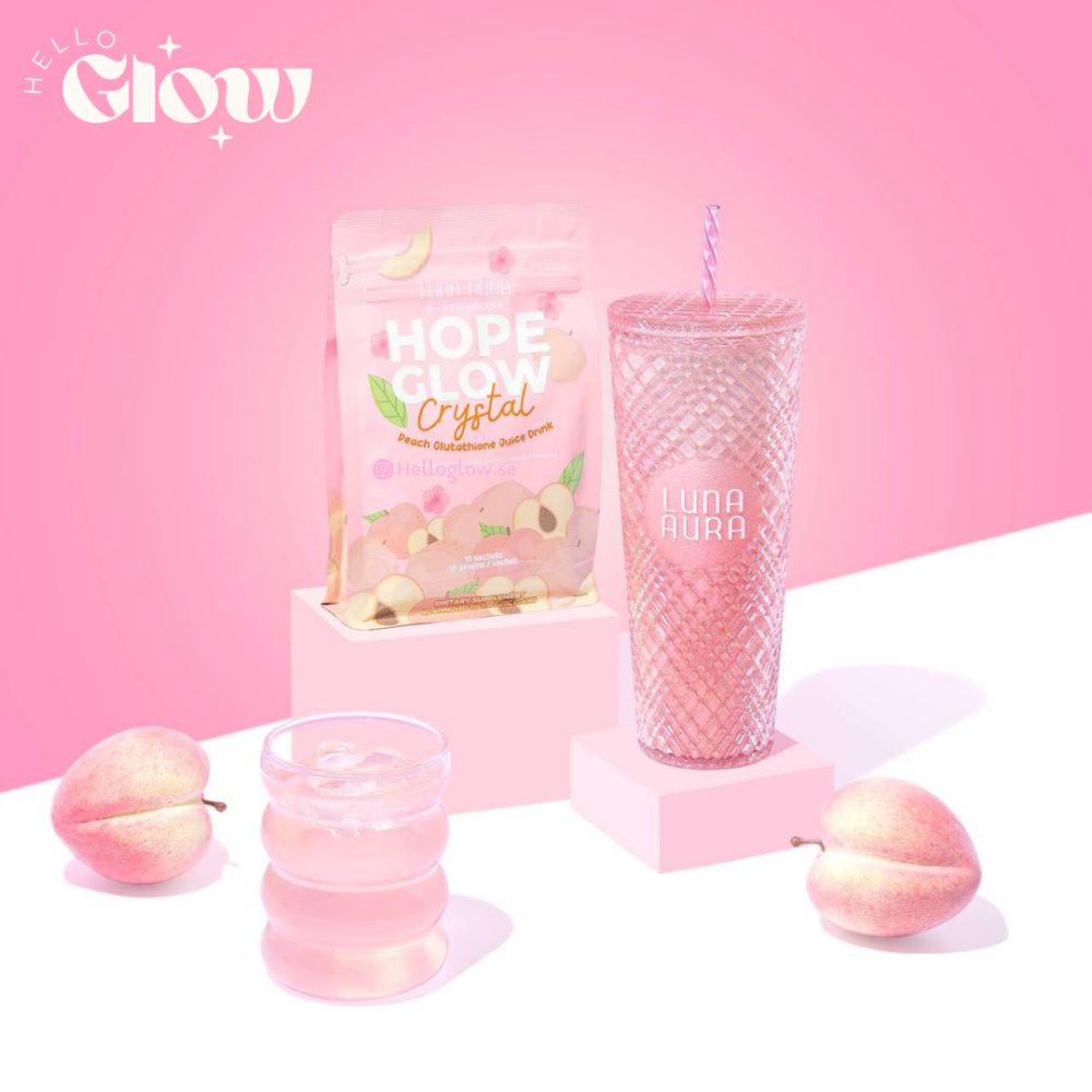 كرستال قلو - LUNA AURA Hope Glow Crystal Peach Glutathione Juice Drink