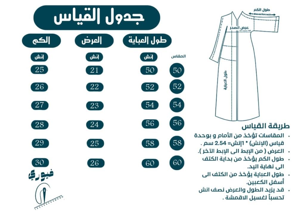 دليل مقاسات العبايات للشراء أونلاين خطوة بخطوة