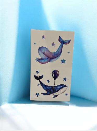 ملصقات وشم مؤقت بتصميم حوت أزرق