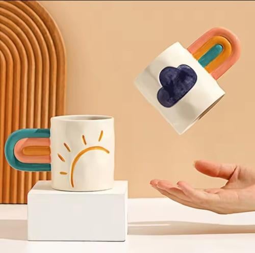 كوب سيراميك بمسكة قوس قزح