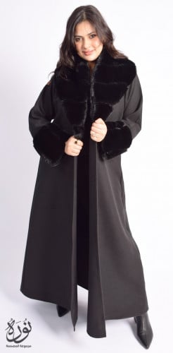 عباية شتويه ياقه نص فرو عريض قماش شمواه
