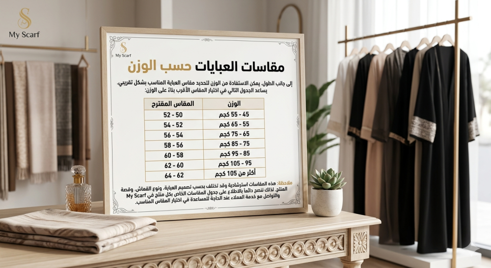 جدول مقاسات العبايات حسب الطول