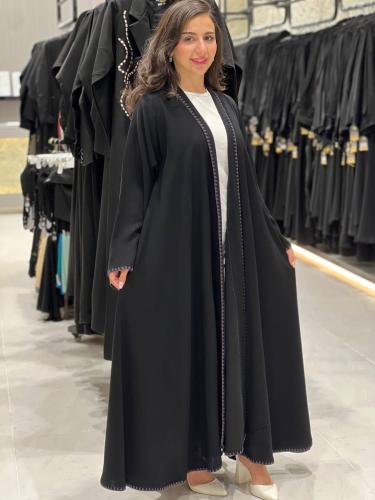 عبايه كلوش قماش سيراميك تطريز موف