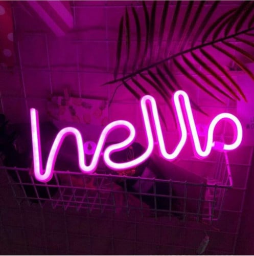 اضاءة نيون ليد LED وردي كلمة مرحبا hello
