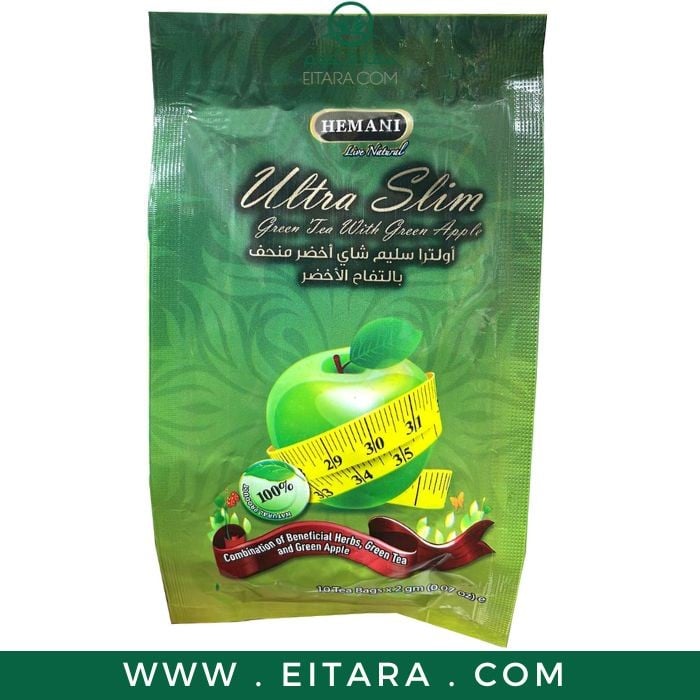 Hemani Ultra Slim Green Tea with Green Apple (Pack of 10 Bags x 2