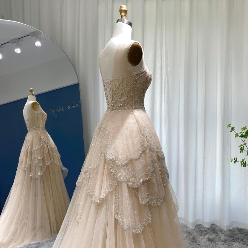 فستان سهرة فاخر قصير شامبانيا على شكل ورد