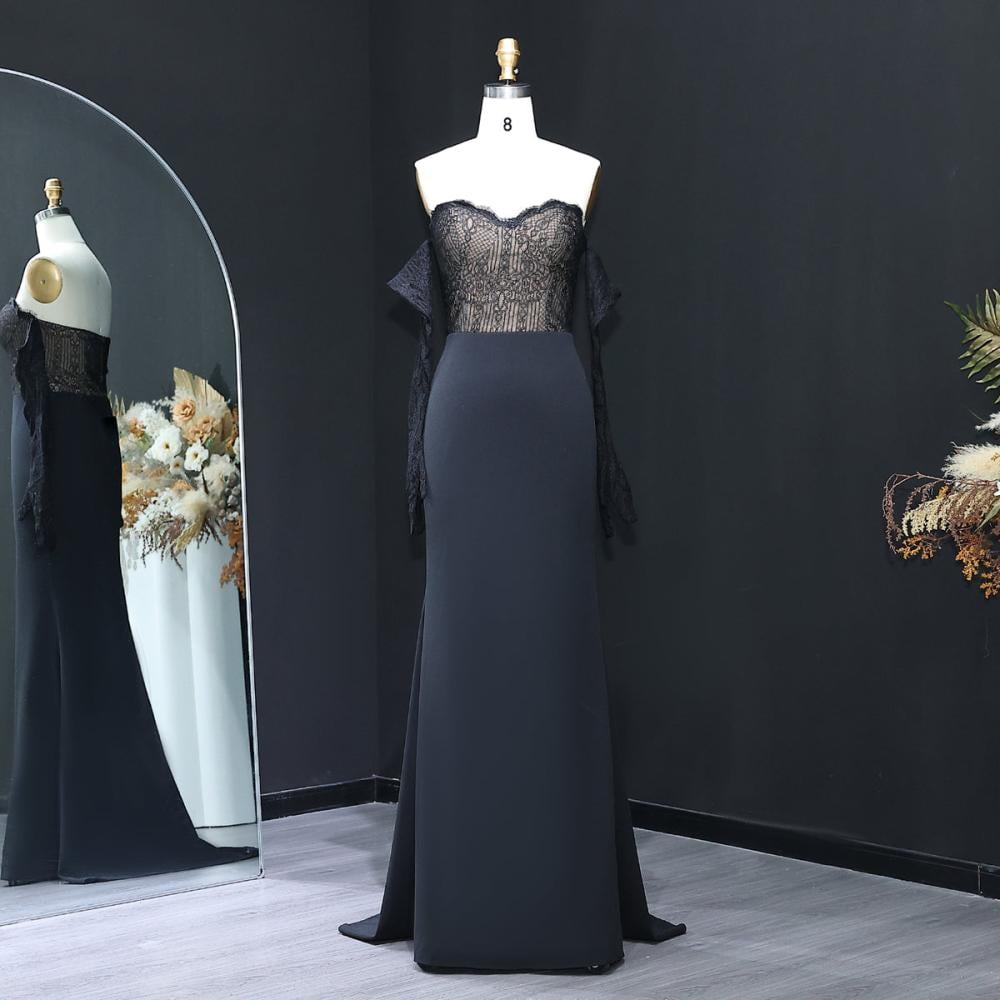 فستان سهره ناعم دانتيل مع اكمام منفصله