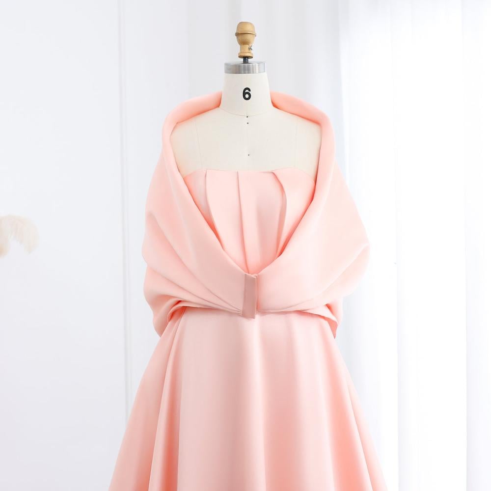 فستان سهرة فاخر ناعم منفوش تفته كلوش خربزي مع كيب