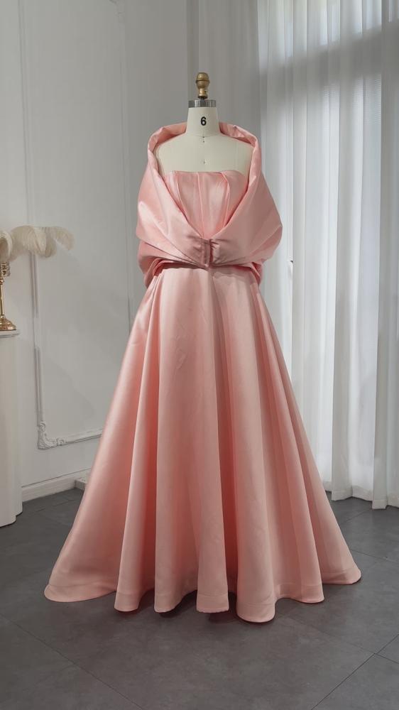 فستان سهرة فاخر ناعم منفوش تفته كلوش خربزي مع كيب