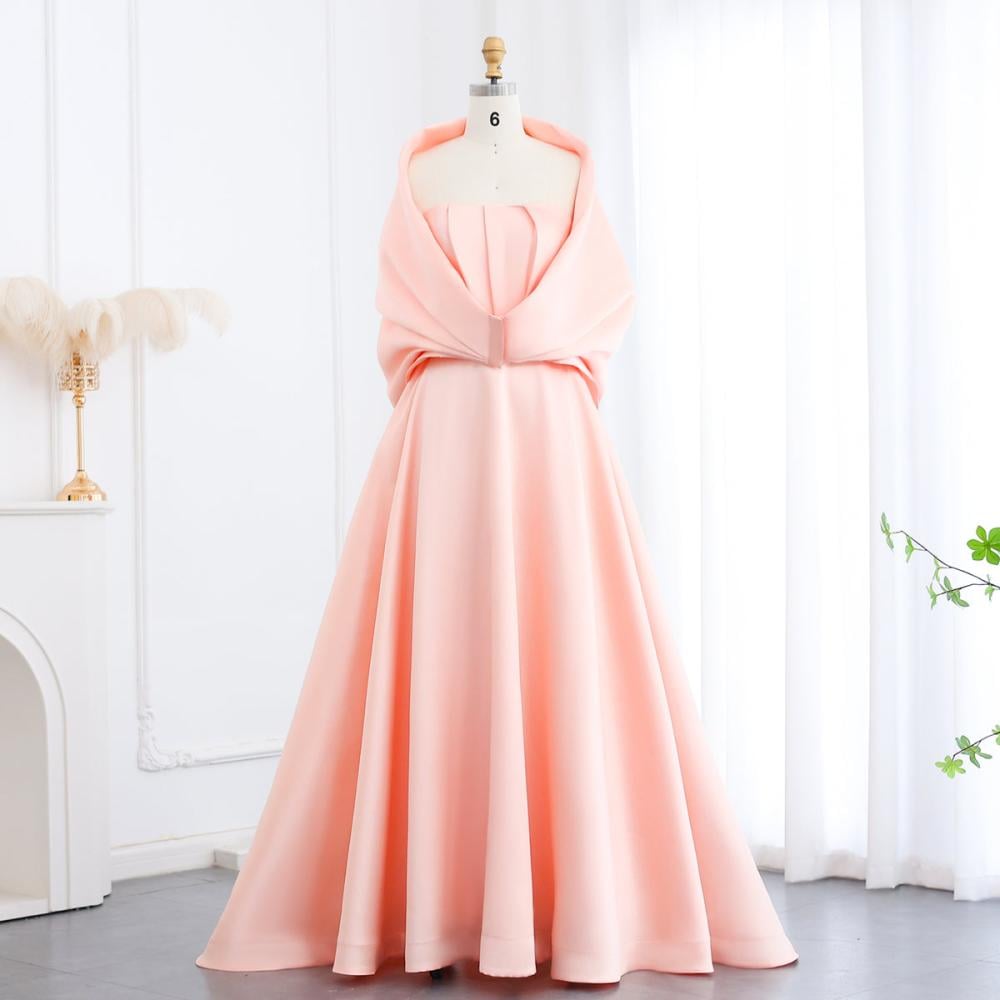 فستان سهرة فاخر ناعم منفوش تفته كلوش خربزي مع كيب