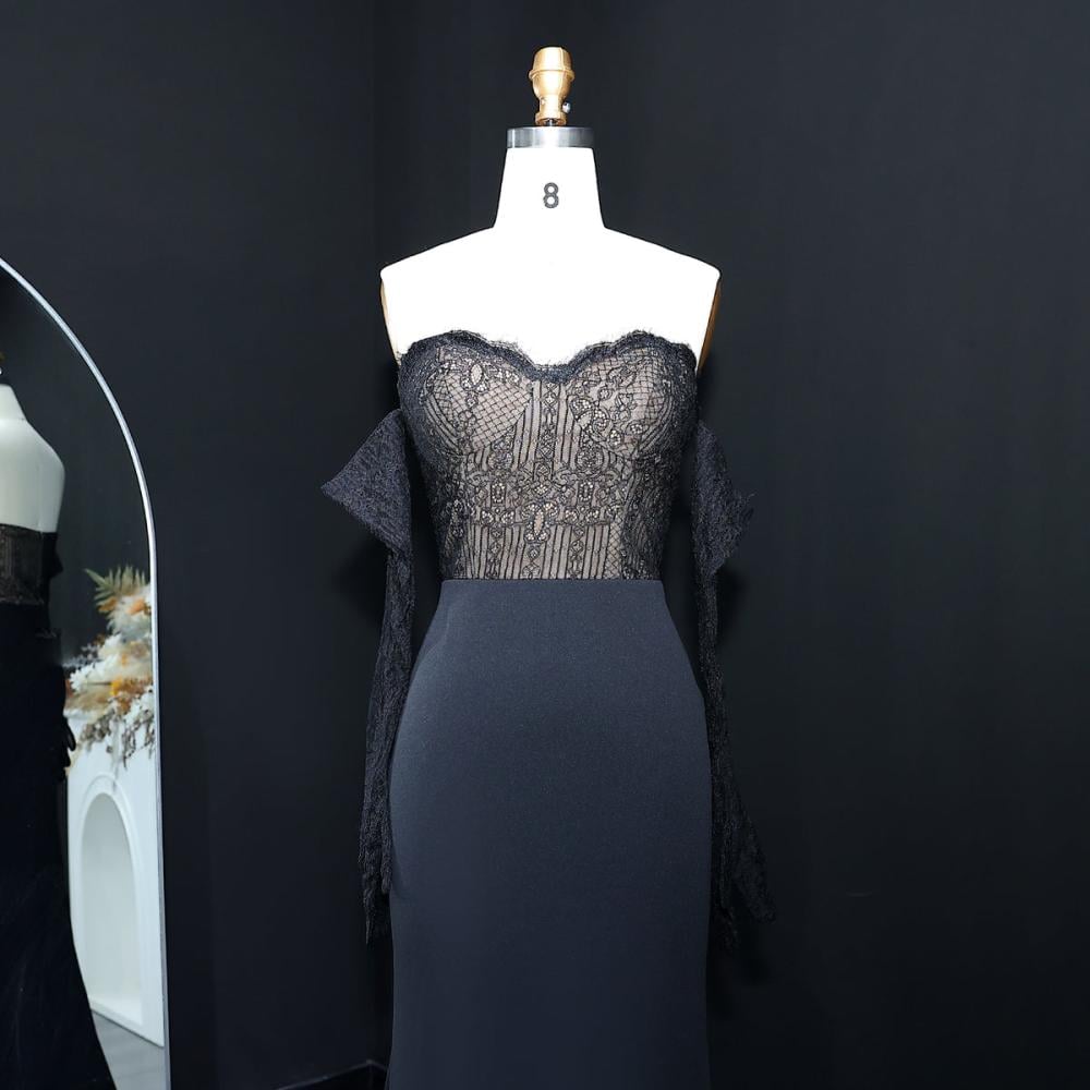 فستان سهره ناعم دانتيل مع اكمام منفصله