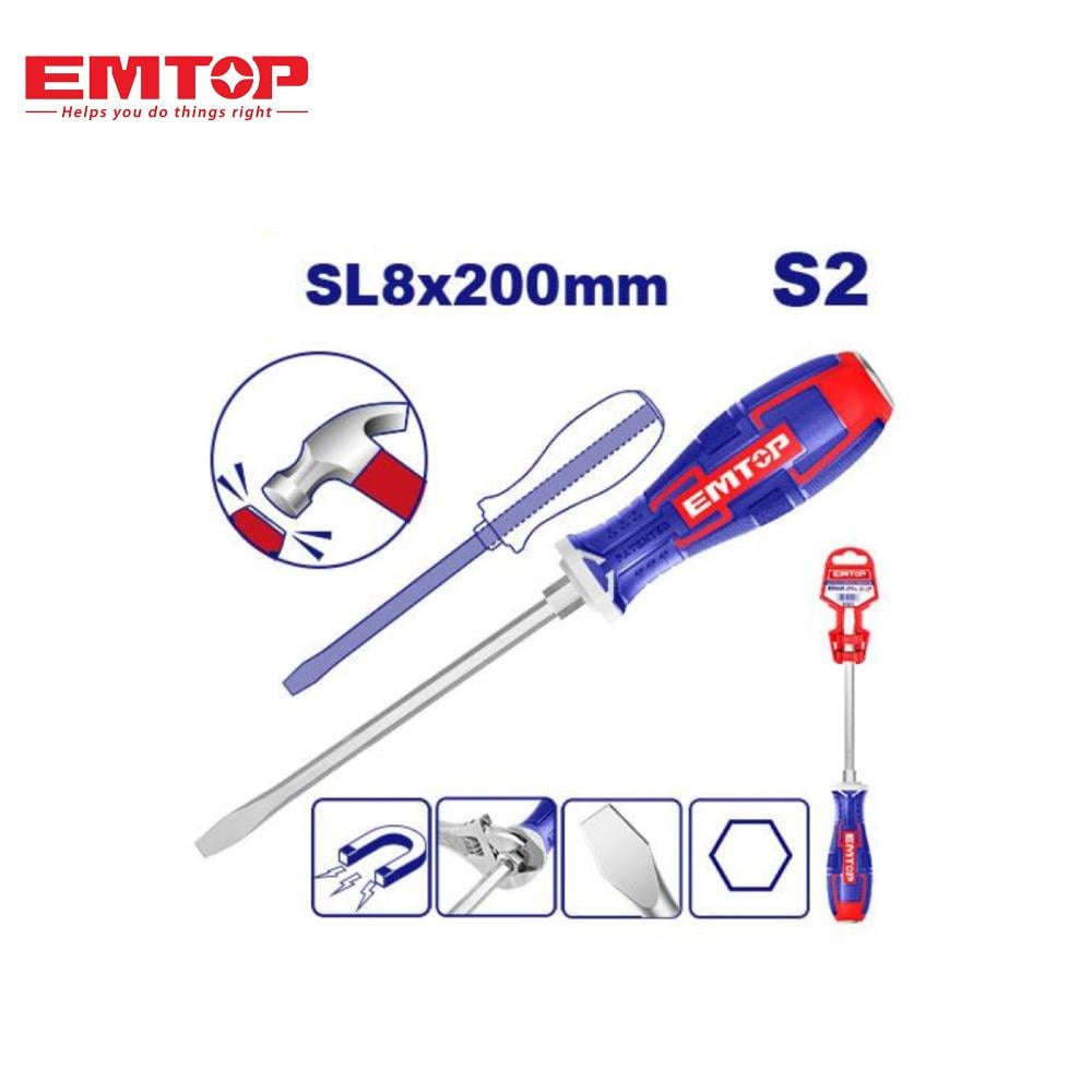 "مفك براغي عريض بعمود نافذ من EMTOP - مقاس 8 مم × 200 مم | تصميم قوي وعزم عالي لجودة احترافية"
