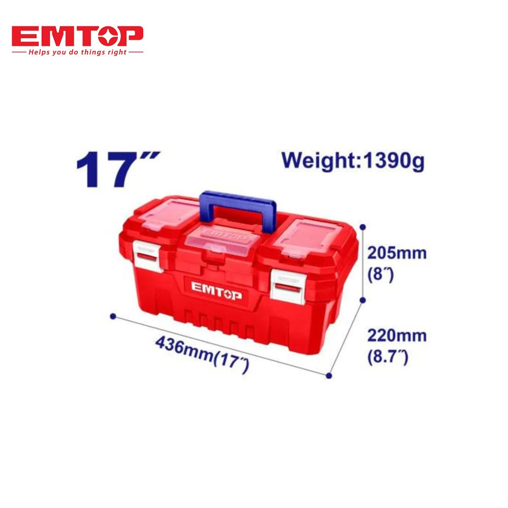 صندوق عدة بلاستيك عالي الجودة 17 إنش من EMTOP – تصميم عملي ومتين