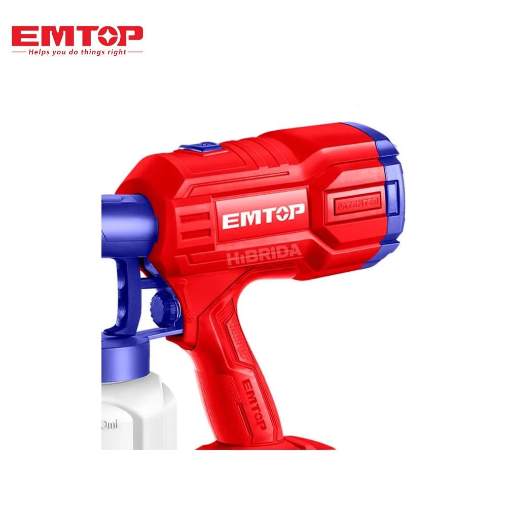 مسدس رش دهانات لاسلكي EMTOP – 20V | خزان 800 مل | بطارية قابلة للشحن | فوهات متعددة للدهانات والورنيش لنتائج طلاء احترافية