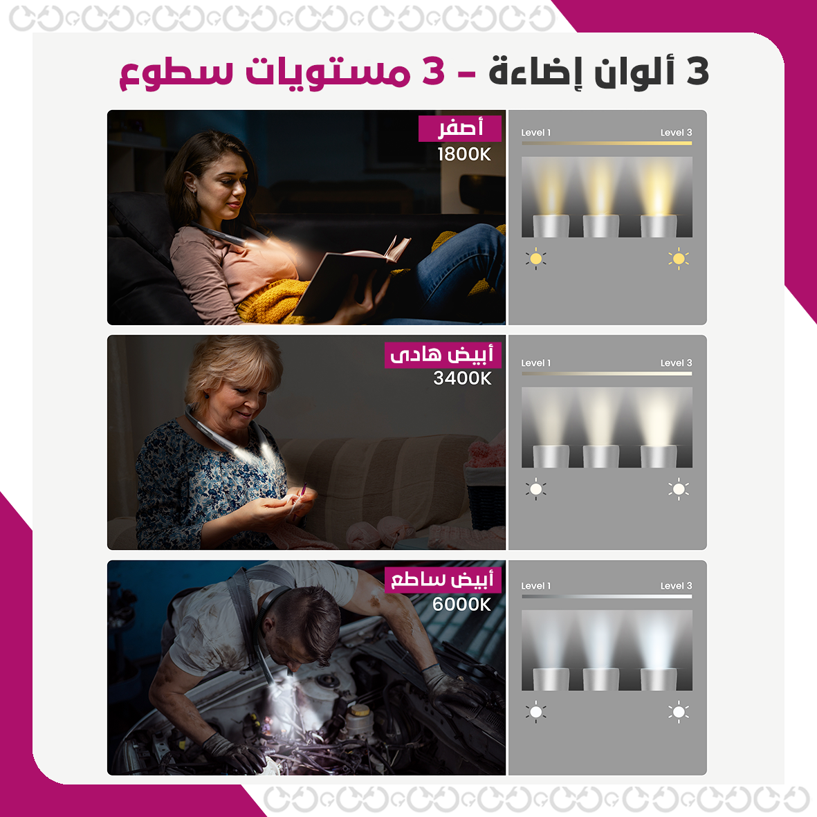 إضاءة قوية ومريحة للاستخدام في الظلام