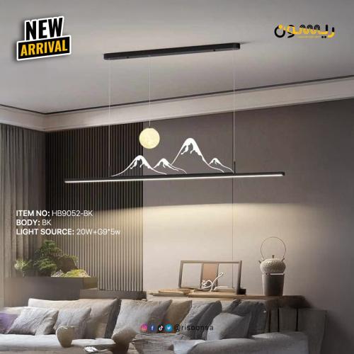 ثريا معلقة LED حديث أسود بتصميم مناظر طبيعية جبلية...