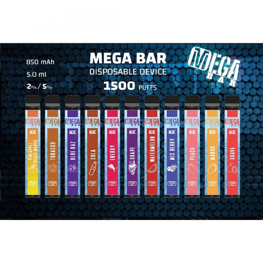 تصميم مريح في اليد سحبة جاهزة ميجا بار بطيخ بارد 1500 موشة Mega Bar Watermelon Ice 1500 Puffs