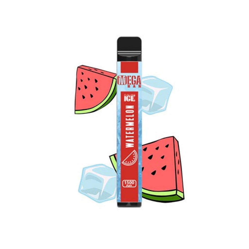 عمر بطارية طويل سحبة جاهزة ميجا بار بطيخ بارد 1500 موشة Mega Bar Watermelon Ice 1500 Puffs